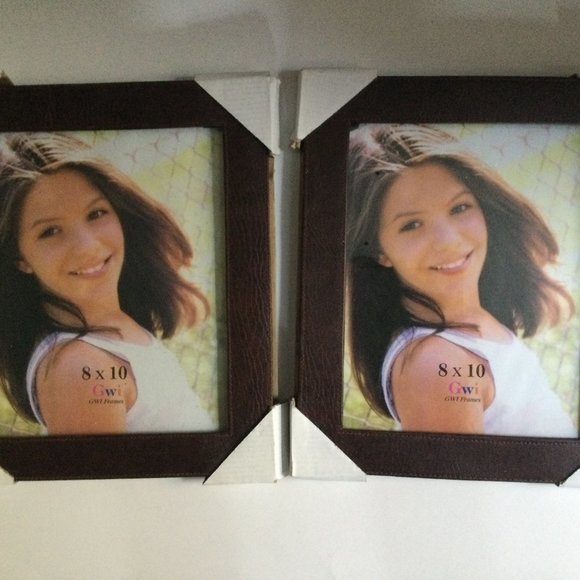 Two GWI brown leather-like  photo picture frames 8" x 10"like  new - Picture 1 of 2